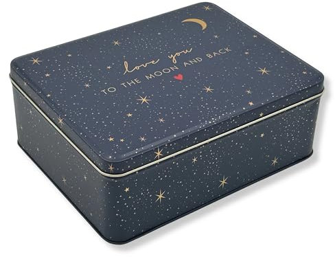 Geschenkdose Design Design Sara Miller - Liebevoll gestaltete rechteckige Vorratsdose - Motiv Love You - Blechdose, Keksdose, Dose - Maße: (L x B x H): 19,5 x 15,4 x 7,5cm