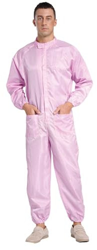 Kaerm Men's Adult Coveralls Anti-Static Dustproof Long Sleeve Full Body Overall Jumpsuit Workwear Pink 5XL