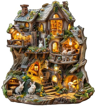 Puzzles en Bois, KAAYEE La Cabane dans l'arbre du Lapin Bois Animaux, Wooden Puzzle Adulte, Puzzle Bois Forme Animaux, avec Boîte-Cadeau en Bois