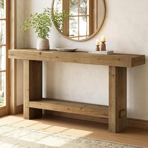 Tribesigns Tavolo Consolle Extra Lungo, Tavolo D'ingresso con Piano di Appoggio Allargato e Doppia Base Stabile per Soggiorno, Corridoio, Foyer, Marrone Rustico