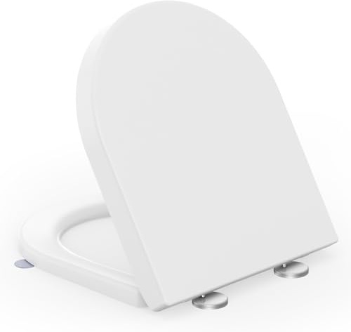 SREWOHS PRO Tapa WC en Forma de D, Asiento Inodoro Amortiguada, Tapa de Vater con Cierre Suave, Tapa de WC Duroplast, Tapadera WC Montaje Fácill, Blanco