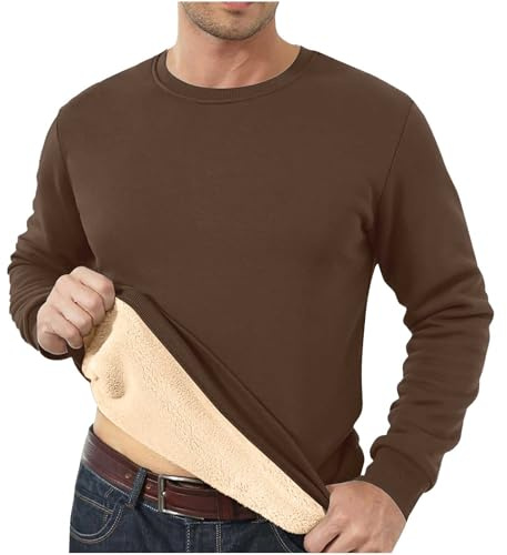Generisch Jersey para hombre cálido y cómodo, parte superior de felpa con cuello redondo, jersey de forro polar elegante monocolor, camiseta de manga larga, sudadera sin capucha, ropa mullida