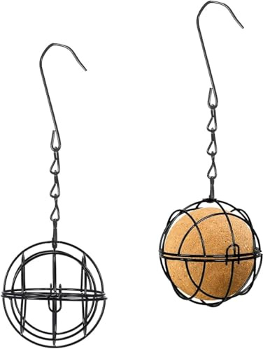 Garden Bird Feeder Set, 2-Pack Black Weatherproof Fat Ball Holders with S-Hooks, Squirrel-Proof Spherical Design for Wild Birds