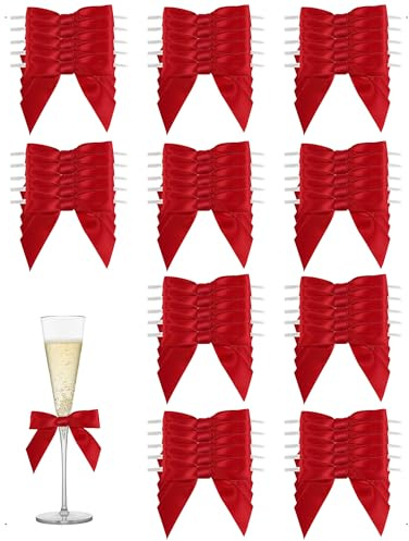 SanKristo 50PCS Lazos pequeños Decorativos Regalos de Satén Pequeño Manualidades Cierre Transparente para Envolver Regalos, árboles de Navidad y Decoraciones Boda, Rojo