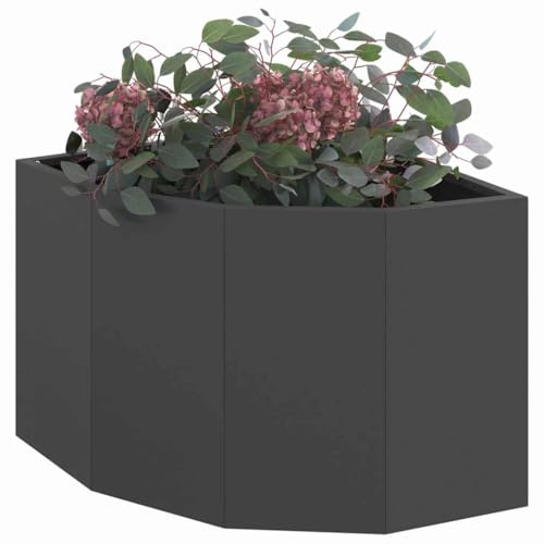 vidaXL Macetero de Esquina Negro 45 x 45 x 35 cm Acero, Caja de Plantas Exterior, Jardinera de Acero Resistente, Ahorro de Espacio, rincón, exhibición Moderna de Flores