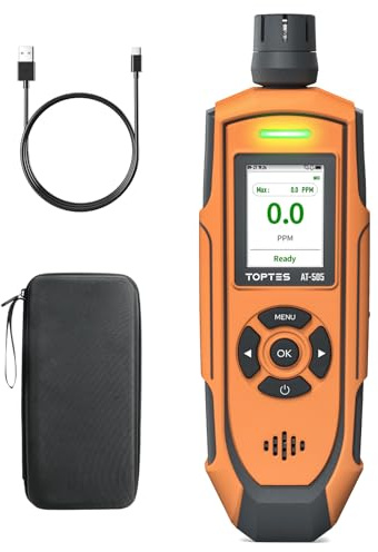 TOPTES AT-505 Rechargeable Ammonia Gas Detector, 0–100 PPM NH3 Monitor with Triple Alarm (Sound, Light & Vibration), Alarm Record & Adjustable Thresholds for Farm, Poultry, Pig & Livestock Use