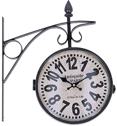 Way Home Store Orologio Stazione ferroviaria da Parete in Ferro - colorazione Nero bifaccia - ANTIQUITE Paris - Quadrante con Diametro 22 cm - Dimensioni: 35x39x9cm