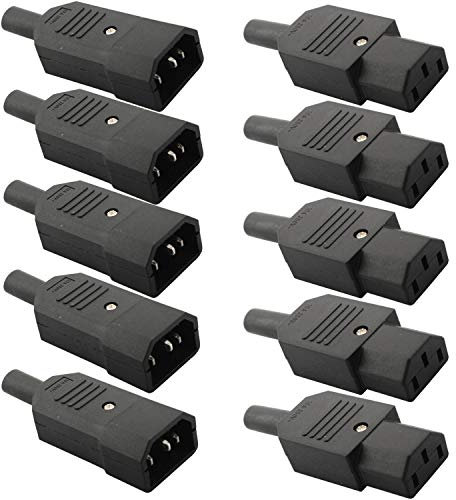VISSQH 10pcs IEC 320 C14 Spina Maschio a C13 Presa Femmina Connettore Alimentazione AC 250V,Presa per bollitore, adatta per alimentatori, elettrodomestici, ecc(saldare)