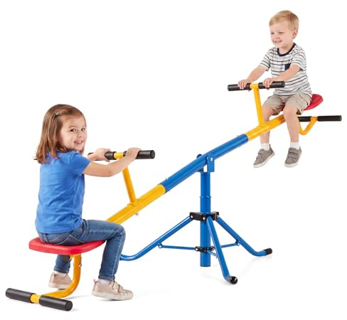 COSTWAY Balancín para Niños, Subibaja a 360° con Cerrojo para Las Piernas, Balancín para Exterior Patio y Parque Infantil (2 Asientos) 182 x 29 x 86 cm