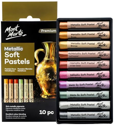 Mont Marte Pastellkreide Metallic Set – 10 Stück – Premium Softpastellkreide für außergewöhnliche Malerei im Metallic Stil – Weiche, kreidige Textur