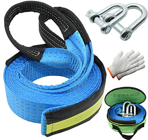 Tow Rope 5mx5cm, Heavy Duty Recovery Towing Strap 8 Ton (17,600 lbs), with Reflective Strip, 2 Anti-Proof Gloves, 2 Safety Hooks, High Strength Towing Strap for Car, Truck, Off-Road