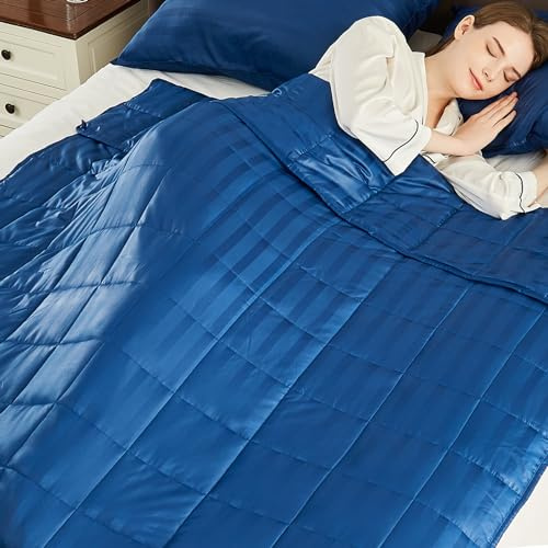 Weighted Blanket Twin Size (48x72 15lbs),Ultra Soft and Cozy Cooling Weighted Blanket Twin Size for Adult,Heavy Blanket with Machine Washable Soft Blanket, Navy Blue