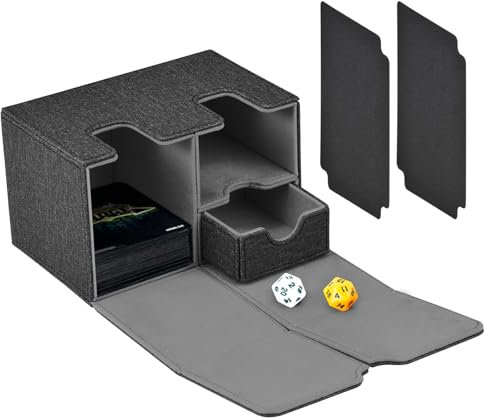 Deck Box für Magic the Gathering Karten, Sammelkarten Box für 200+ Karten mit Würfelfach 2 Trennfächer, Magnetische Kartenbox Kompatibel mit MTG TCG Commander PTCG für Sammeln und Tauschen (Grau)