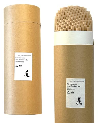 Cannucce biodegradabili al 100% ecologiche, in canna da zucchero, 20 cm di altezza, senza BPA, ottima sostituzione per cannucce in plastica (130)