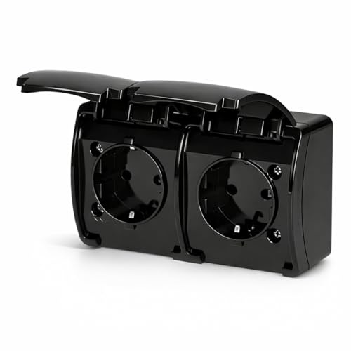 Aufputz Doppelsteckdose IP44, Serie RT4 schwarz