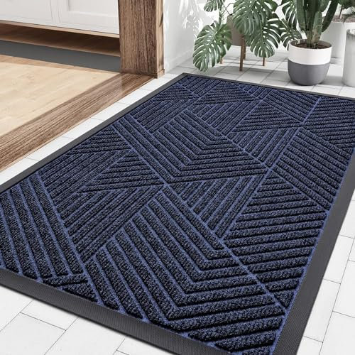 smiry Door Mat, Heavy Duty Door Matts Indoor Outdoor, Dirt Trapper Easy Clean Doormat, Non Slip Floor Mat for Front Door, Entrance, 43 x 76 cm, Navy Blue