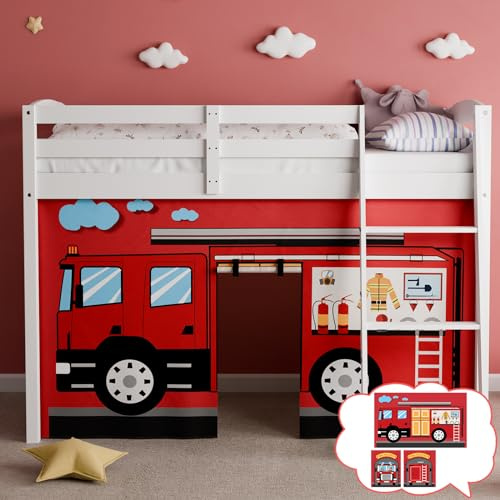 YRDKB Fire-Truck Bunk Bed - 45H Curtains Premium and Customizable Cartoon Loft Bed Curtains for Children to Enhance The Imaginative Creation Bedroom Curtains(3PCS,Twins)