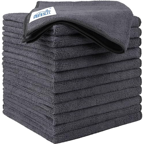 HOMEXCEL Grey Microfibre Car Cloths Rag 12 Pack Towels, 30x30 cm