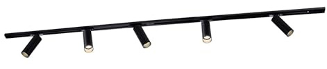 Ledvion - Sistema di Binario, 2m, Binario Monofase, Senza lampada GU10, Nero, 5x spot GU10 orientabili, Plafoniera led soffitto, lampadario cucina, faretti led, plafoniera moderna