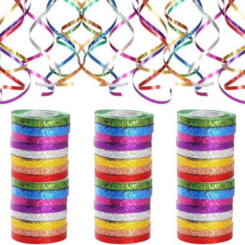 480 Meter Langen Luftschlange Geburtstag, 48 Funkelnd Bunte Luftschlangen in 8 Farben. Perfekt für Hochzeit Deko, Geburtstags Deko, Silvester Deko, Geschenkband und Verschiedene Feierliche Anlässe