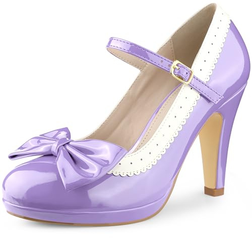 Perphy Bow Platform Ankle Strap Stiletto Heels Pumps for Women Purple 4.5 UK/Label Size 7 US