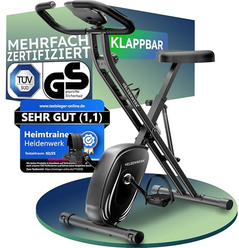 HELDENWERK Heimtrainer fahrrad Klappbar Set-extra bequem & leise- [FlexiFoam] bis 150KG Belastbar Ergometer fahrrad, Hometrainer, Ergometer Heimtrainer Senioren, Fitnessbikes, home trainer