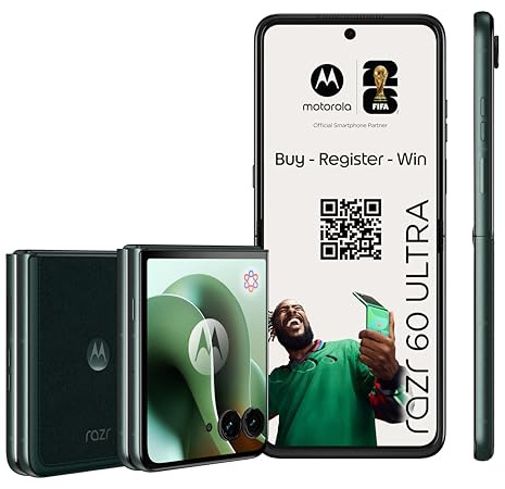 Motorola razr 60 Ultra Flip-Phone (6,96-pOLED-Display/Robustes 4,0-Außendisplay Dank Gorilla Glass Ceramic, widerstandsfähig, wassergeschützt, 50-MP-Kamera mit Moto-AI, 16/512 GB) Pantone Scarab