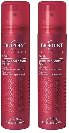 Biopoint Styling Finish - Lacca Ecologica NO GAS Fissaggio Forte 3, con Filtri Solari UV, Formato Viaggio 75ml (Confezione da 2)