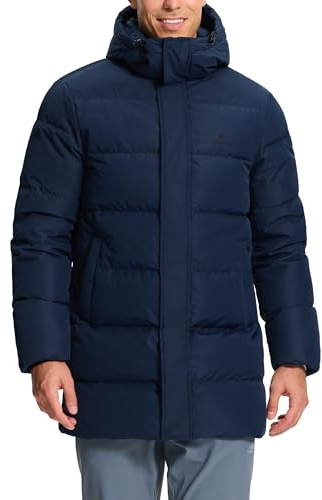 Pioneer Camp Chaqueta de plumón larga para hombre, cálida, resistente al viento e impermeable, chaqueta de transición, forrada, chaqueta de invierno con bolsillos, parka, chaqueta de plumón al aire