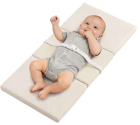 YACODAVO Foldable Baby Changing Pad with Vegan Leather Cover, Standard Side Waterproof & Wipeable Changing Pad for Toddler, Flat Foam Travel Diaper Changing Pad for Dresser and Table, White