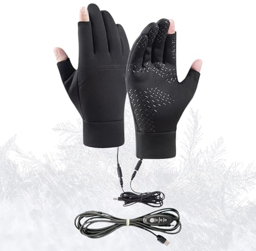 Guanti riscaldati da donna | Scaldamani elettrico | Guanti da ciclismo con due dita ricaricabili tramite USB – per moto invernale, lavoro, sci, caccia