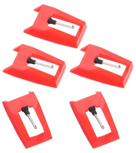 DOITOOL Agujas para Tocadiscos de Vinilo Rojo, 5 Piezas, Compatibles Mayoría de Giradiscos, Fabricadas en Aluminio y Plástico para Reproducción Precisa