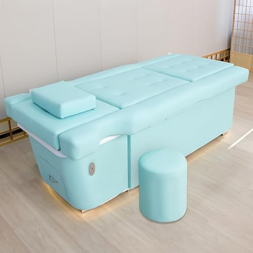 Professional Massage Shampoo Bed, Electric Lift Back Pedicure Chair with Foot Bathtub, Luxury Blue Head Spa Beauty Equipment with Head Basin Cover