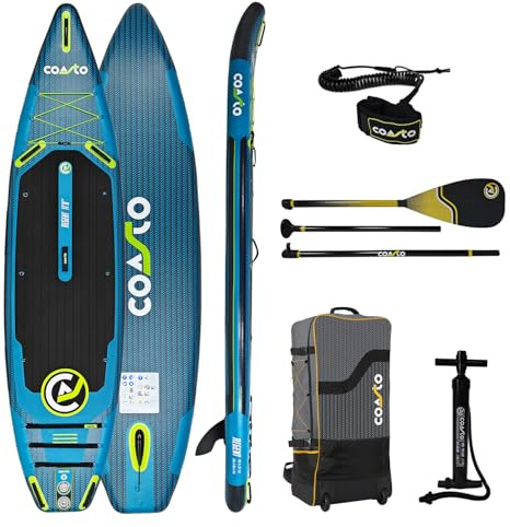 Coasto - Stand Up Paddle Gonflable Premium Coasto Regent 11'8 Horizon - PB-CHORIZON118 - Paddle en Dropstitch Woven avec Pagaie Hybride Carbone, Leash, Pompe et Sac de Transport - 365l - 355x86x15cm