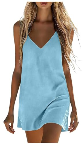 Vestidos de Verano para Mujer 2026 Algodón y Lino Vestido Corto Falda de Tirantes Elegante y Cómodo para Playa, Vestidos Largo Cintura Alta Cómodo y Transpirable Vestidos Playeros