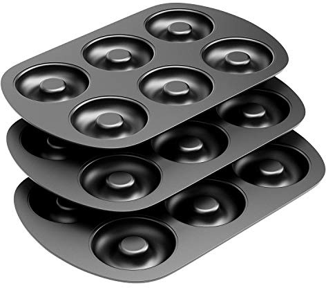Tiawudi Non-Stick 6-Cavity Donut Baking Pans, Makes Individual Full-Sized 3 1/4 Donuts, Set of 3