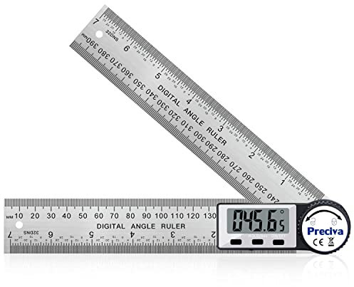 Règle D'angle Numérique, Preciva Rapporteur, Mesure de Longueur 400 mm et d'Angle en Acier Inoxydable avec HOLD/Rev, Zéro et Grand Ecran LCD, Mm/Inch, pour le Travail du Bois/Construction (Argent)