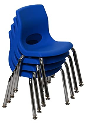 Children’s Factory MyPosture Plus 10 H Chairs, Set-4 Blue with Chrome Legs, AB8010PBC4, Kids Preschool, Daycare or Classroom Flexible Seating, Toddler Desk Chair