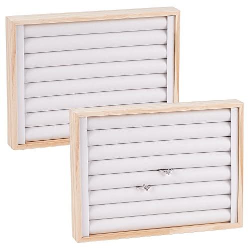 nbeads PU Leder Rings Displays Tablett, 7 Slots Ring Ohrring Speicher Halter Armbänder Halsketten Schmuck Display Organizer Schmucktabletts Für Einzelhandel Display Verkauf, Weiß, 24.1x18x3.1 cm