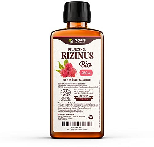 Olio di ricino biologico 250 ml – 100% puro, naturale e spremuto a freddo – ciglia, sopracciglia, capelli, barba, unghie
