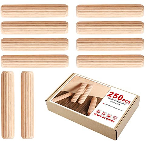 Faankiton Goujons Chevilles en Bois, Cheville de Meuble, Chevilles Cannelés en Bois, Goujon Bois pour Projets D'artisanat de Meubles et Bricolage (250 Pièces 8x40mm)