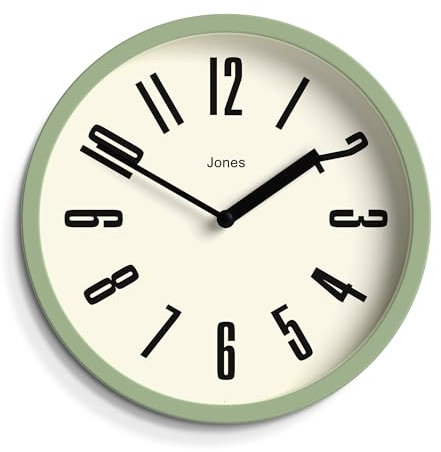 JONES CLOCKS® Hot Tub wanduhr | Kleine Retro runde Uhr | 20cm | Blassgrün | Leicht lesbare Zahlen | Ideal für küche, büro, kinderzimmer, großen oder kleinen Raum