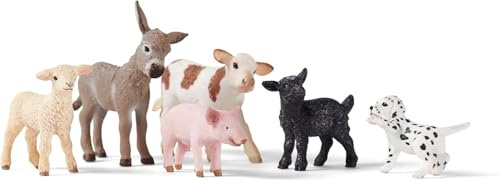Schleich Farm World | Set Animales de Granja 77534 con Perro, Cerdo, Cabra, Oveja y Burro | Juguete de Granja Desde 3 años | Set de 6 Piezas | Exclusivo en Amazon