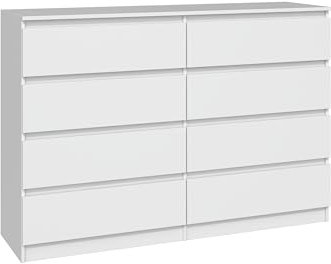 CDF Kommode Weiß mit 8 Schubladen 40 cm Tief Komodenschrank Komode für Wohnzimmer Schlafzimmer Schubladenschrank Malm Kommode viel Stauraum Geeignet Organizer Kleidung 138 cm Breite Modern Look