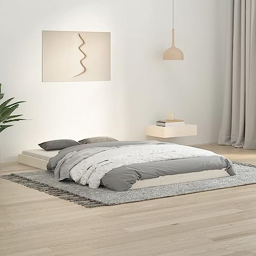 CKioict Struttura della camera da letto Elegante Telaio Stile moderno Giroletto Bianco 120x190cm Legno Massello Pino 4FT Small DoubleAdatto per agriturismo, hotel, camera da letto