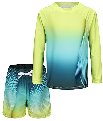 Aisyee UV Schwimmshirt Jungen Zweiteilig Langarm Badeshirt Kinder Badeshorts Jungen Badeanzug Set 152 158/13-14 Jahre