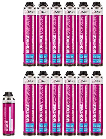 dubaust MSP24 Mousse de construction pour pistolet 750 ml Mousse d'isolation acoustique haute isolation thermique Isolant B2 (avec nettoyant PRS24 500 ml, 12 x 750 ml)