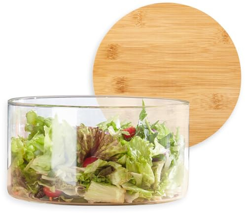 Opexscal Extra große Glas-Schüssel mit Deckel, modernes Design, klares Glas, rund, Dessertschale, Servierschale zum Auslegen von Eiskuchen, Salat, Obst, mikrowellen- und spülmaschinenfest