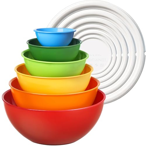 Greentainer Plastic Mixing Bowls with Lids Set 12 Piece Colorful Mixing Bowl Set for Kitchen - Nesting Bowls, 6 Prep Bowls and 6 Lids - Microwave and Freezer Safe(Rose)