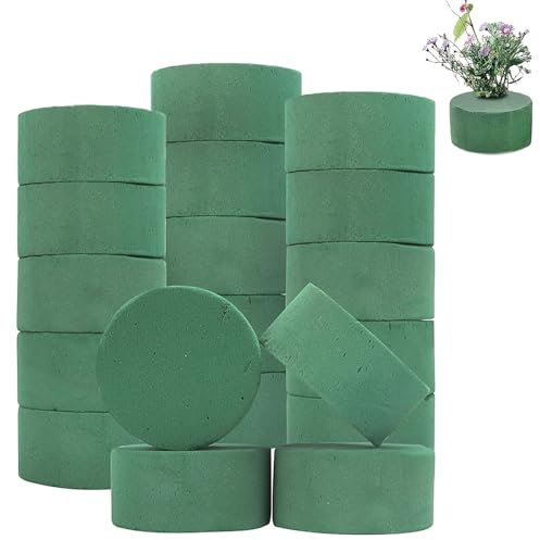 EVDZNA Espuma Floral, 20 Piezas Espuma de Flores Húmedas y Secas, Bloques de Espuma Florales Redondos 8 x 4 cm, Kit Redondo de Arreglo de Flores, para Bodas, Pasillos, Decoración de Fiestas